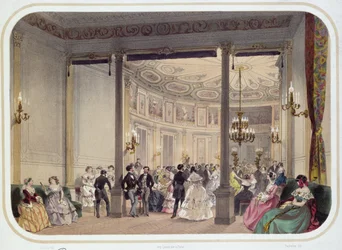 O salão e a rotunda do estabelecimento, Vichy, gravado por Bachelier, meados do século XIX